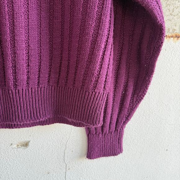 Vtg 80s Sweater Chunky Cable Knit Pullover Berry Cozy Cottagecore Womens M - Picture 4 of 7